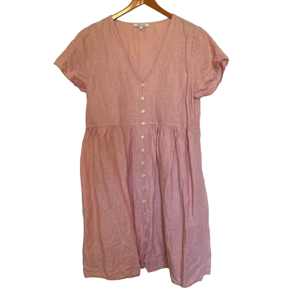 Madewell Alexandra Button Front Linen Blend Babydoll Midi Dress Size M